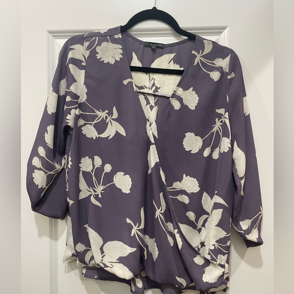 West Kei - Blouse - Light Purple & Cream - 3/4 sleeve